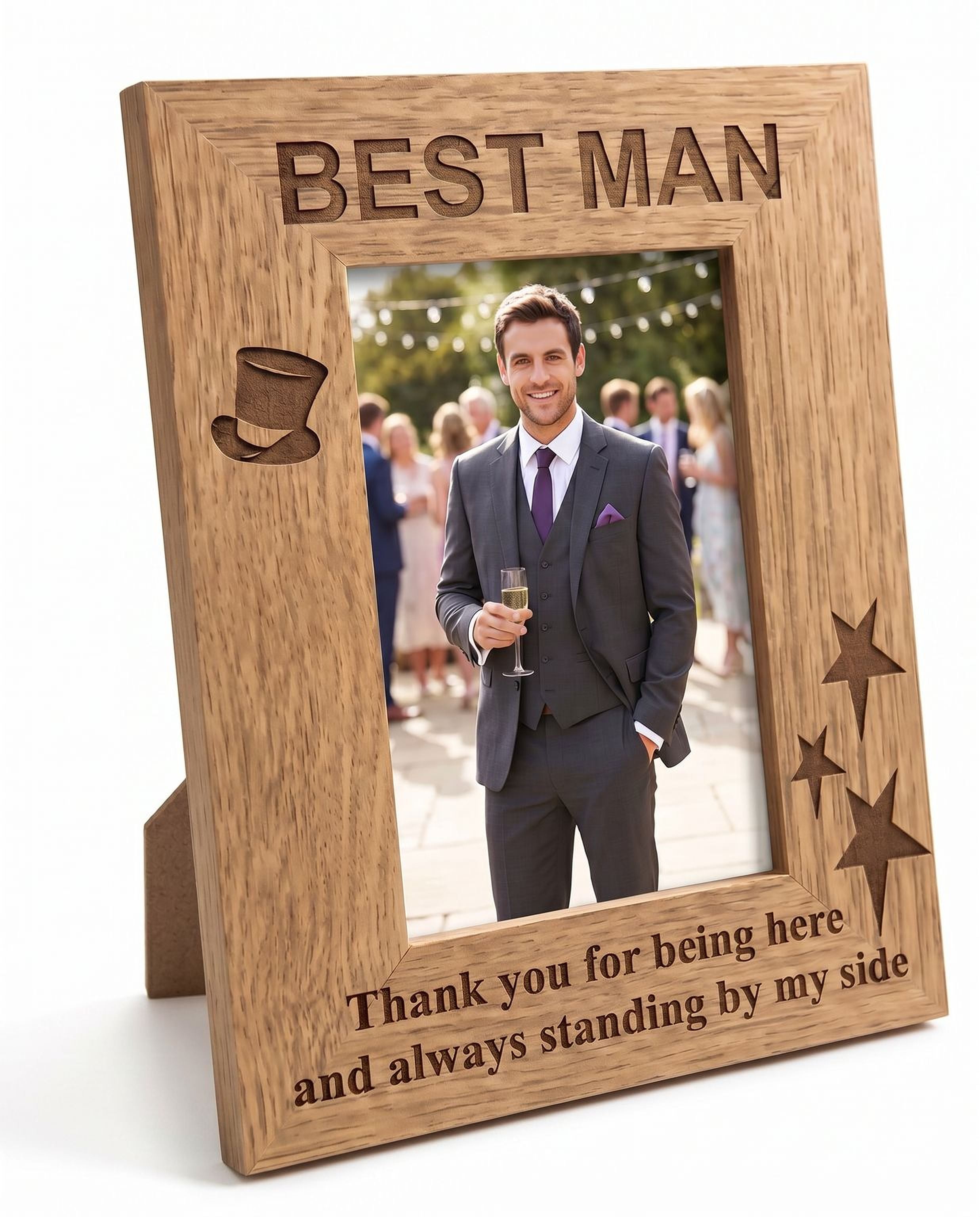 Best Man Gift Frame - Oak Wood Finish Personalized Photo Frame With Engraving & Stand Photo Frame ukgiftstoreonline