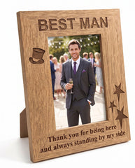 Best Man Gift Frame - Oak Wood Finish Personalized Photo Frame With Engraving & Stand Photo Frame ukgiftstoreonline