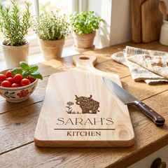 Engraved Wooden Serving Board, Personalised Cheese Board, Highland Cow chopping Board ukgiftstoreonline