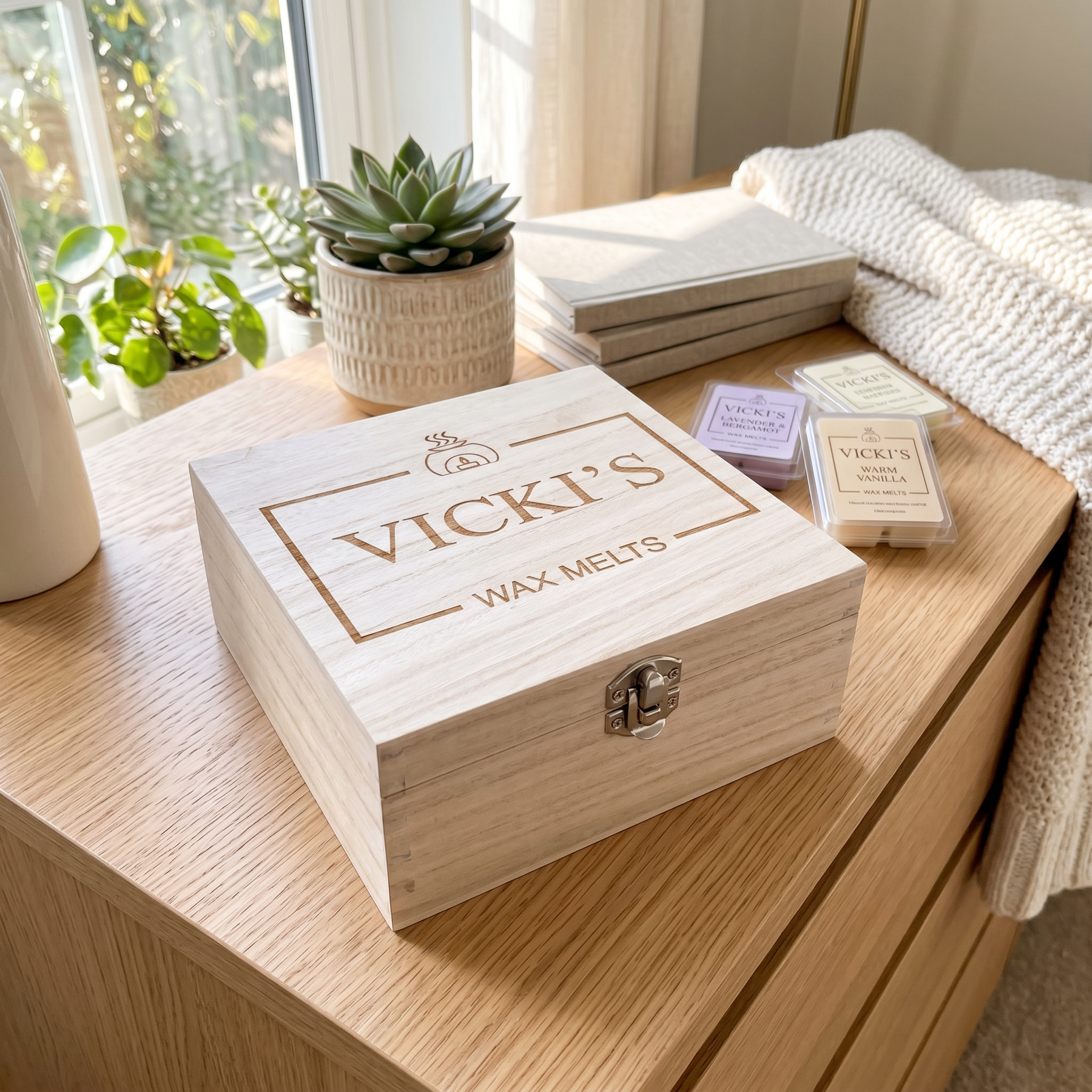 Personalised Wooden Wax Melt Box – Reusable Hinged Gift Box with Clip Closure Keepsake Memory Box ukgiftstoreonline