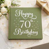 70th Birthday Olive Green Album, Star Motif, 50 Prints, Captions ukgiftstoreonline