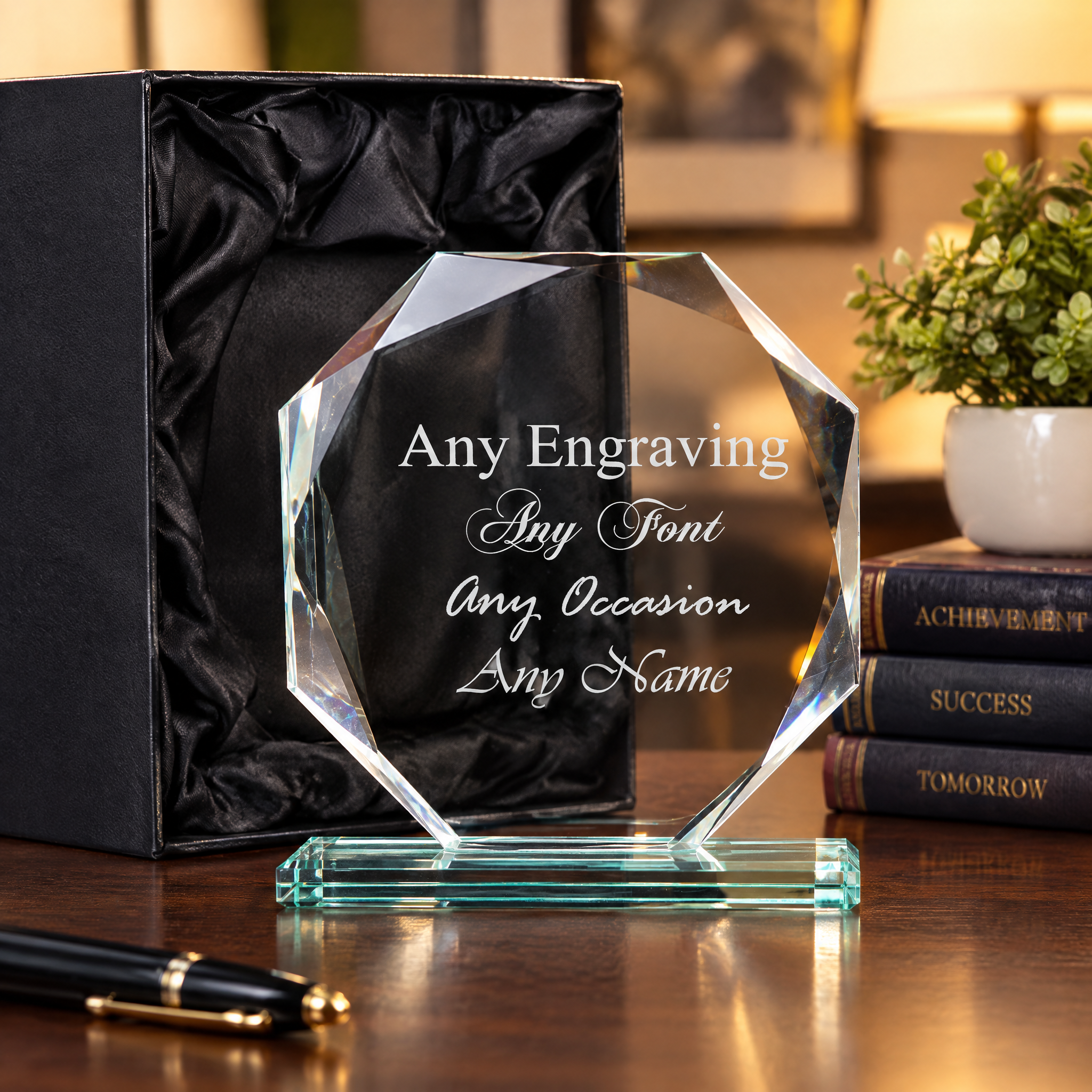 Personalised Jade Glass Trophy, 15Cm Octagonal Award For Engraving Jade Glass ukgiftstoreonline