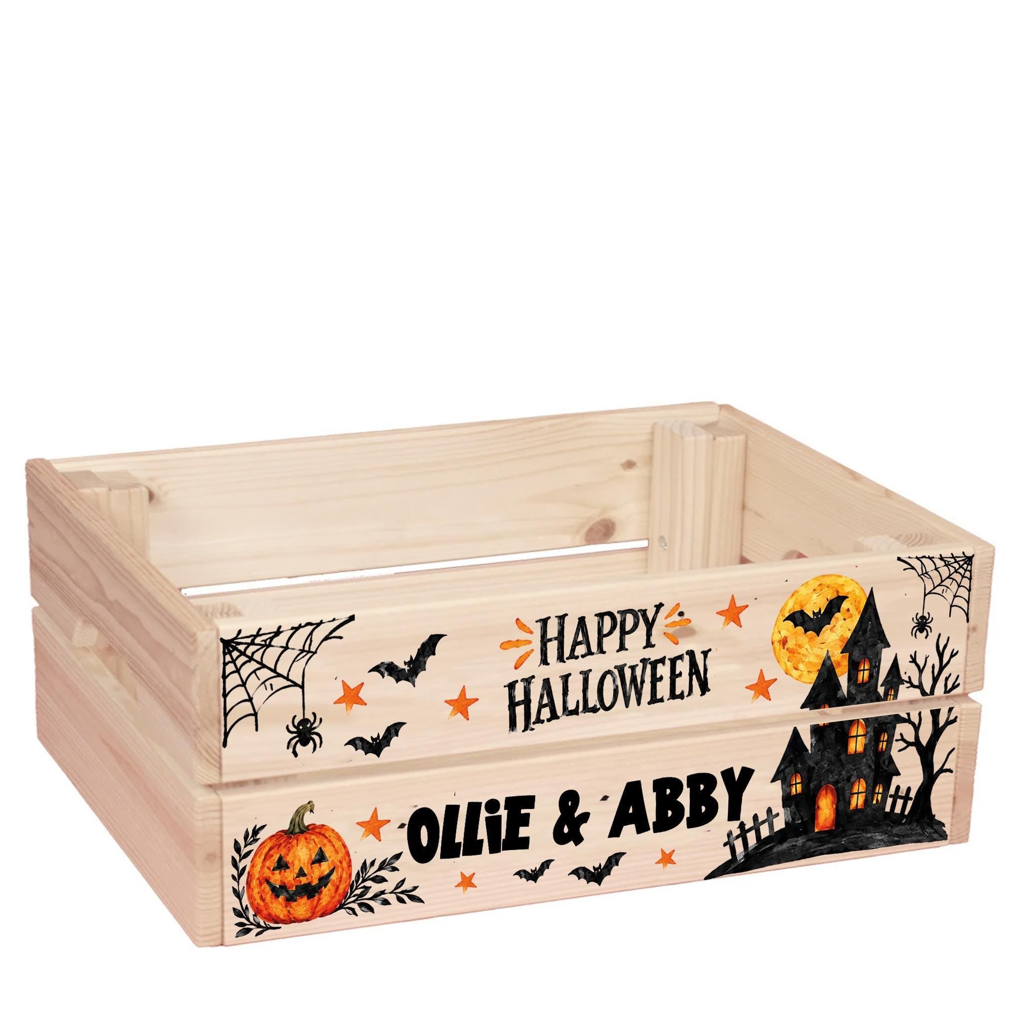 Personalised Halloween Crate, Wooden Trick Or Treat Box, 30.5Cm ukgiftstoreonline