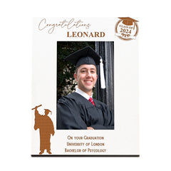 Personalised Male Graduation White Wooden Engraved Photo Frame Gift