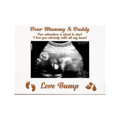 White Engraved Mummy and Daddy Baby Scan Photo Frame Gift