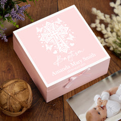Personalised Baptism Keepsake Box Gift For Boys and Girls With Butterfly Cross
