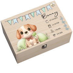 Personalised Wooden Baby Memory Keepsake Box With Cute Animals