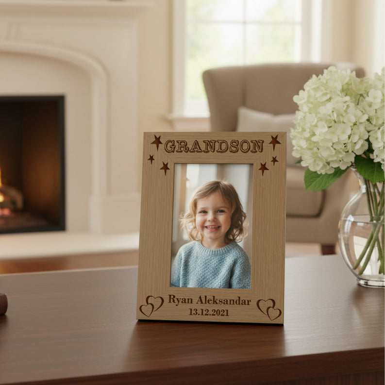 Personalised Grandson Portrait Wooden Photo Frame Gift Grandson Photo Frame ukgiftstoreonline