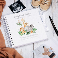 Personalised Baby's First Year Keepsake Journal Milestones and Memories With Jungle Safari