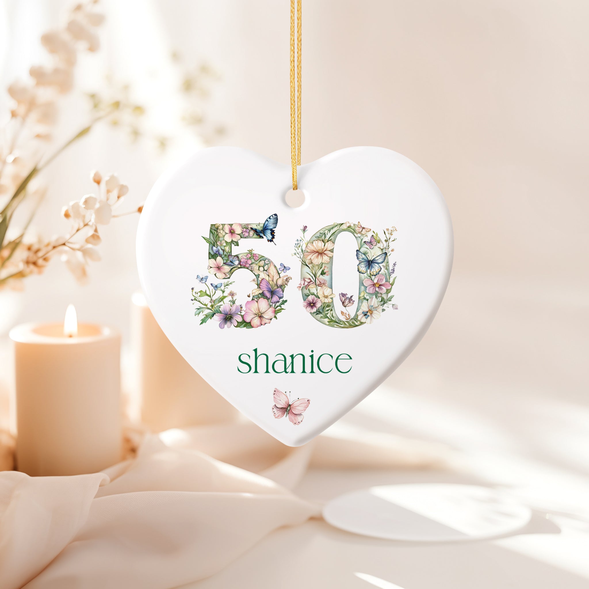 Personalised Landmark Birthday Butterfly and Flowers Heart Gift 13th 16th 18th 21st 30th 40th 50th 60th 70th 80th 90th Personalised Heart Gifts ukgiftstoreonline 50