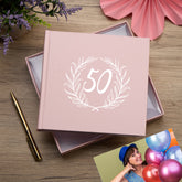 50th Birthday Pink Photo Album Gift For Her With Laurel Wreath