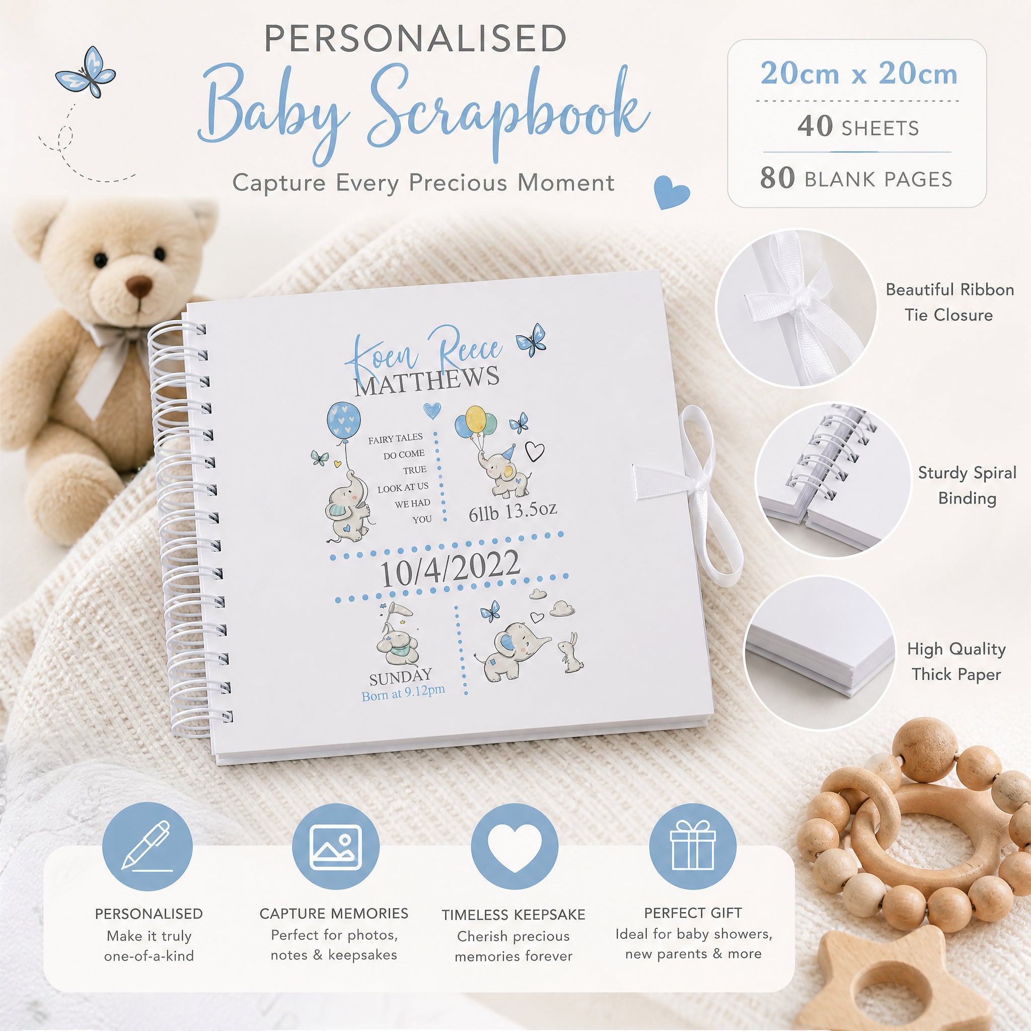 Personalised Baby Boy Elephants Design Scrapbook Photo Album Baby Boy Photo Album ukgiftstoreonline