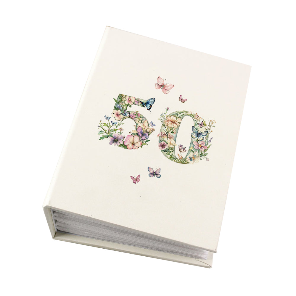 50th Birthday Photo Album Gift For Her 100 Photos 6"x4" Butterflies and Flowers Personalised Photo Album ukgiftstoreonline