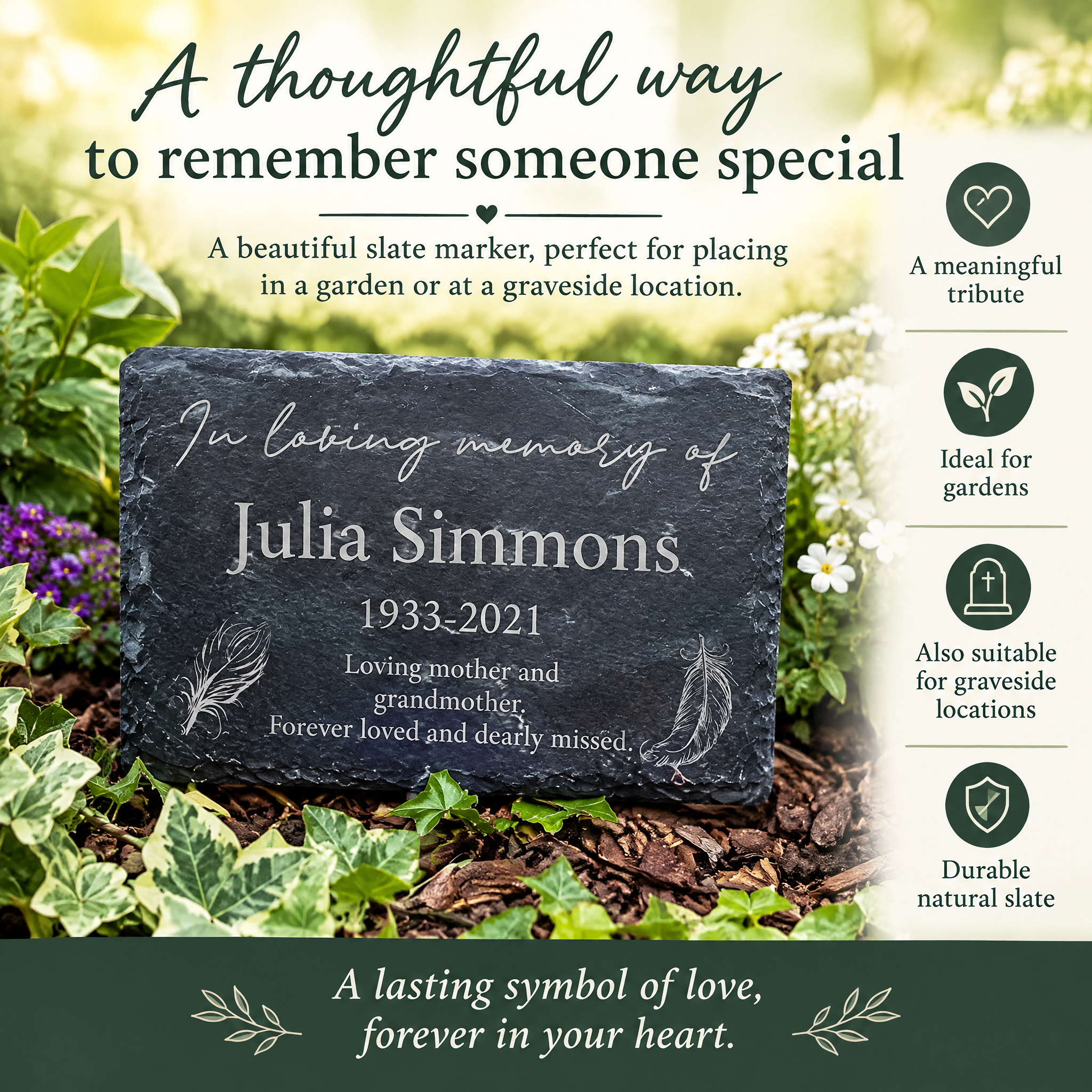 Personalised In Loving Memory Feathers Design Slate Marker Garden Loving Memory Remembrance ukgiftstoreonline