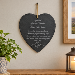 Personalised Cousin Brother Memorial Remembrance Slate Plaque Heart Personalised Heart Gifts ukgiftstoreonline