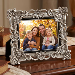 Vintage Style Antique Silver Floral Resin Frame With Crystals 4x6 photo frame ukgiftstoreonline