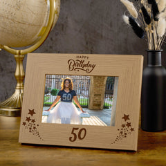 Happy 50th Birthday Wooden Photo Frame Gift