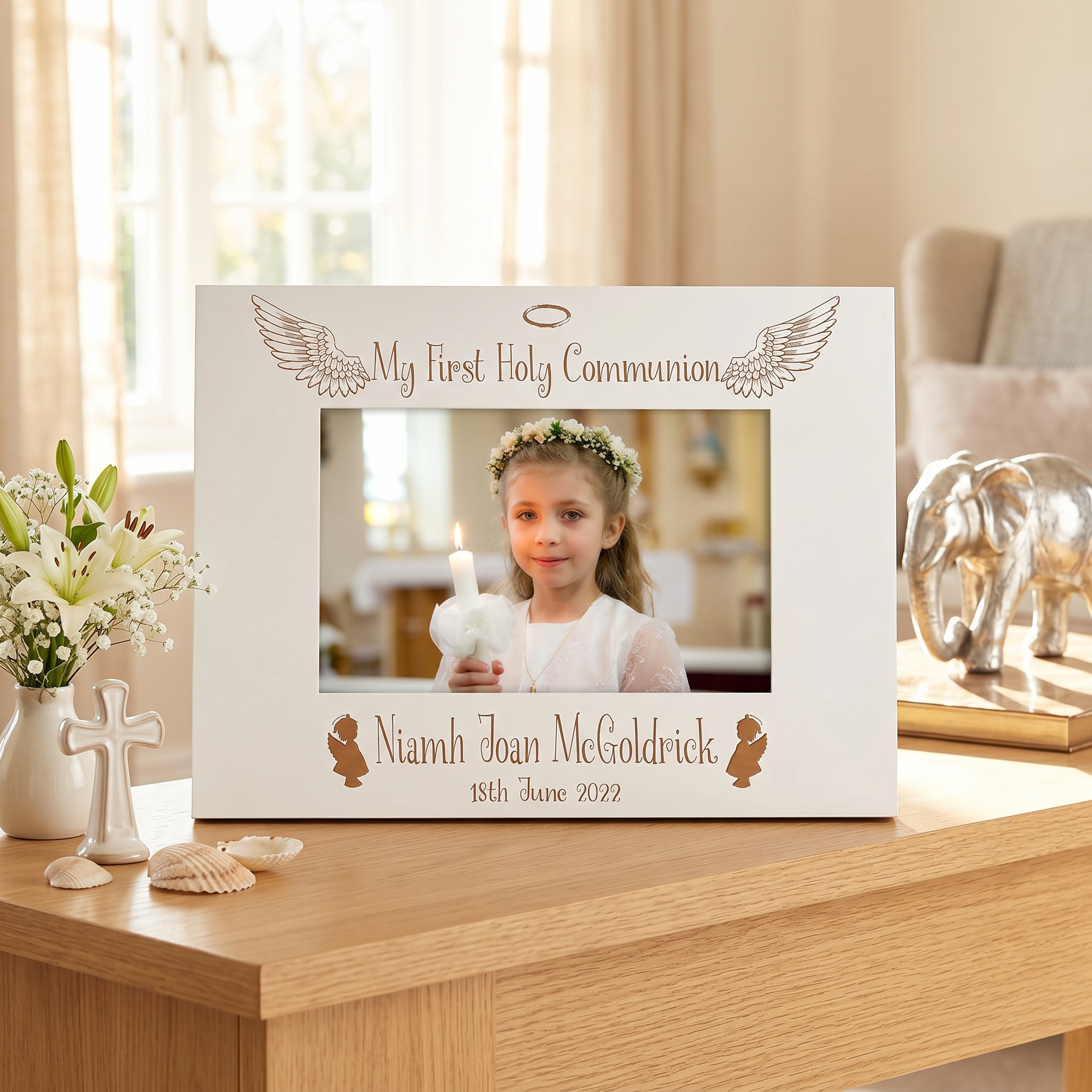 White Girls First Holy Communion Personalised Photo Frame Gift ukgiftstoreonline