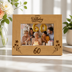 60th Birthday Photo Frame, Wooden Oak Finish Gift Display Stand Birthday Photo Frame ukgiftstoreonline