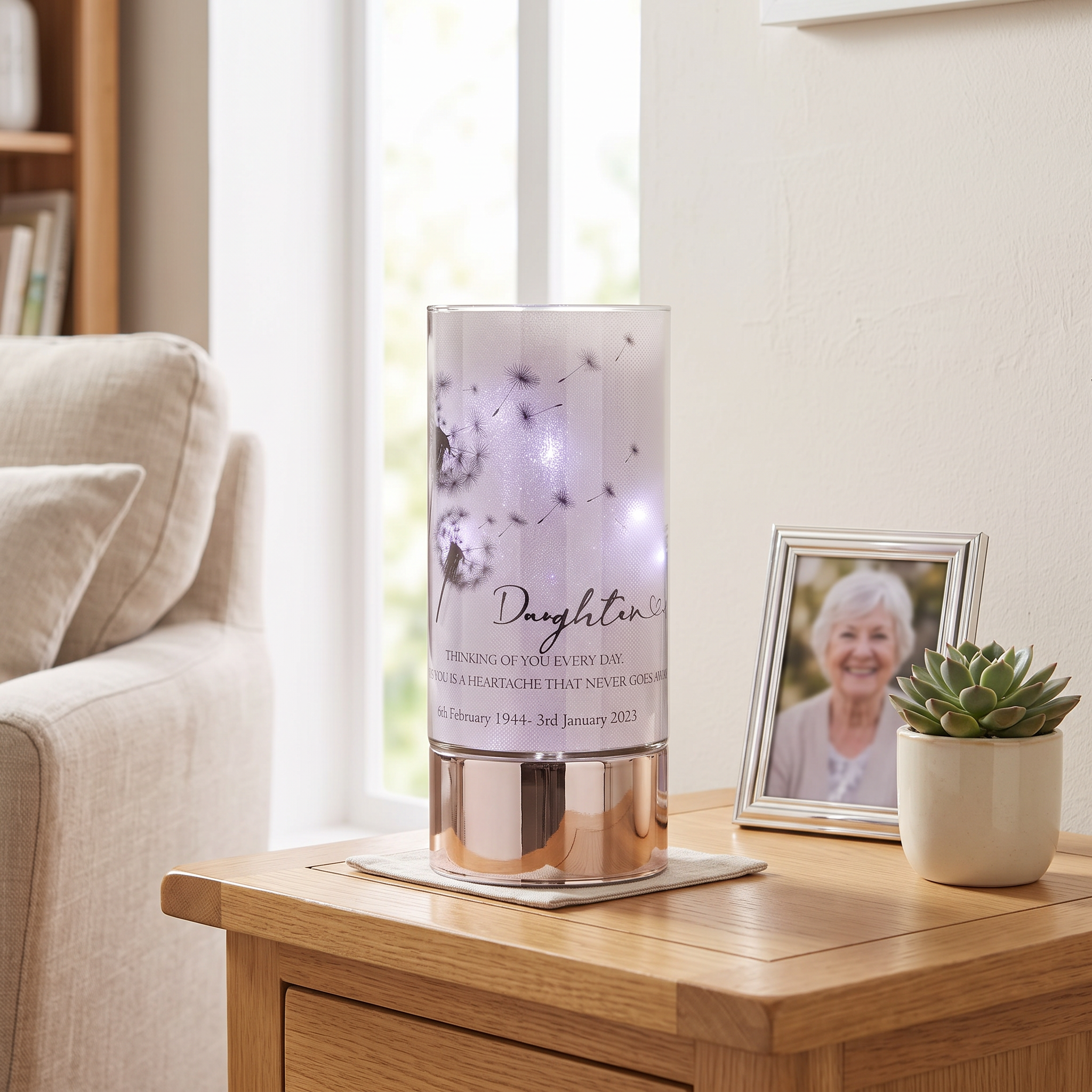 Personalised Daughter In Loving Memory Led Lamp With Dandelions Sympathy Gift Personalised Lights ukgiftstoreonline