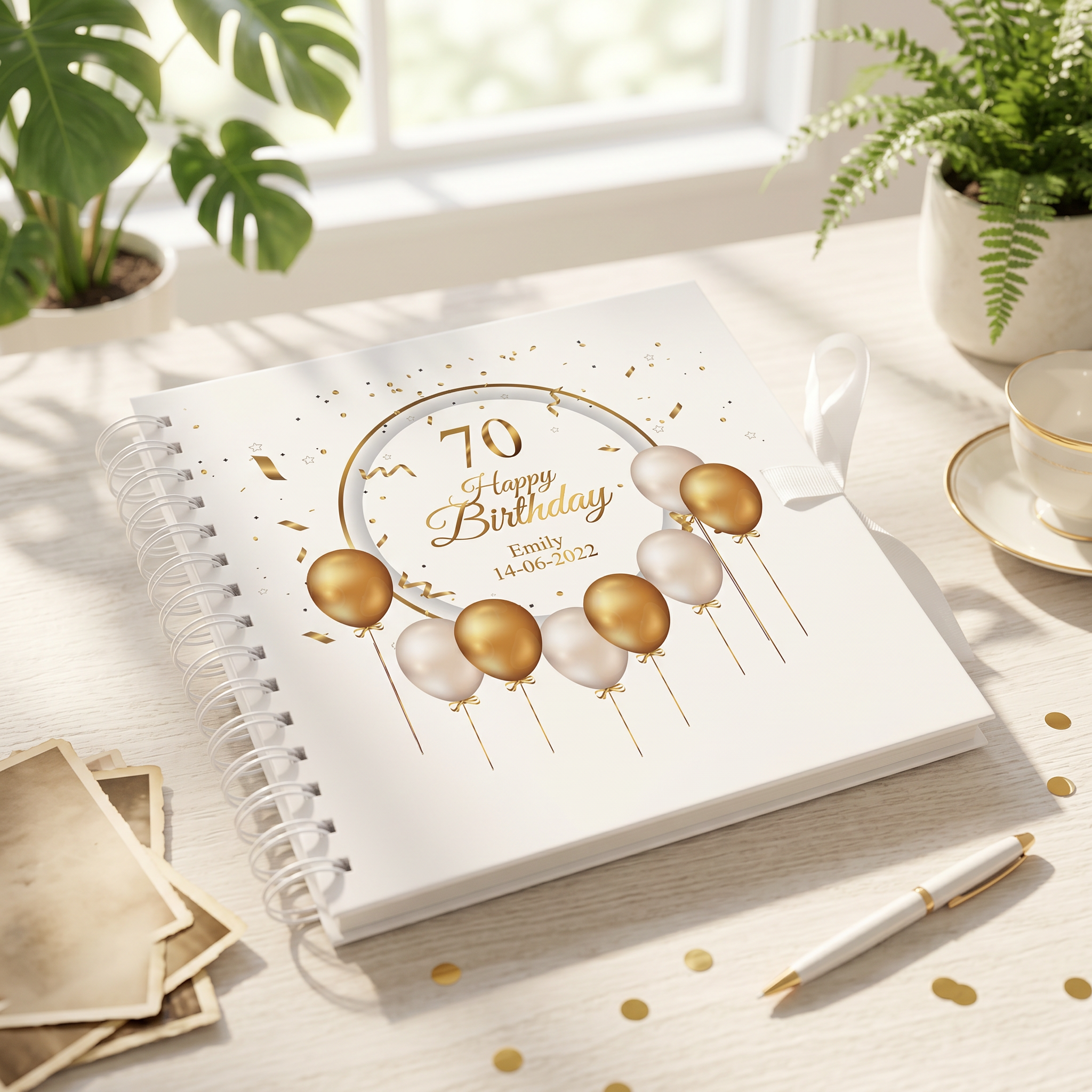 Personalised 70th Birthday Guest Book Scrapbook or Album Gold Balloons Scrapbook ukgiftstoreonline
