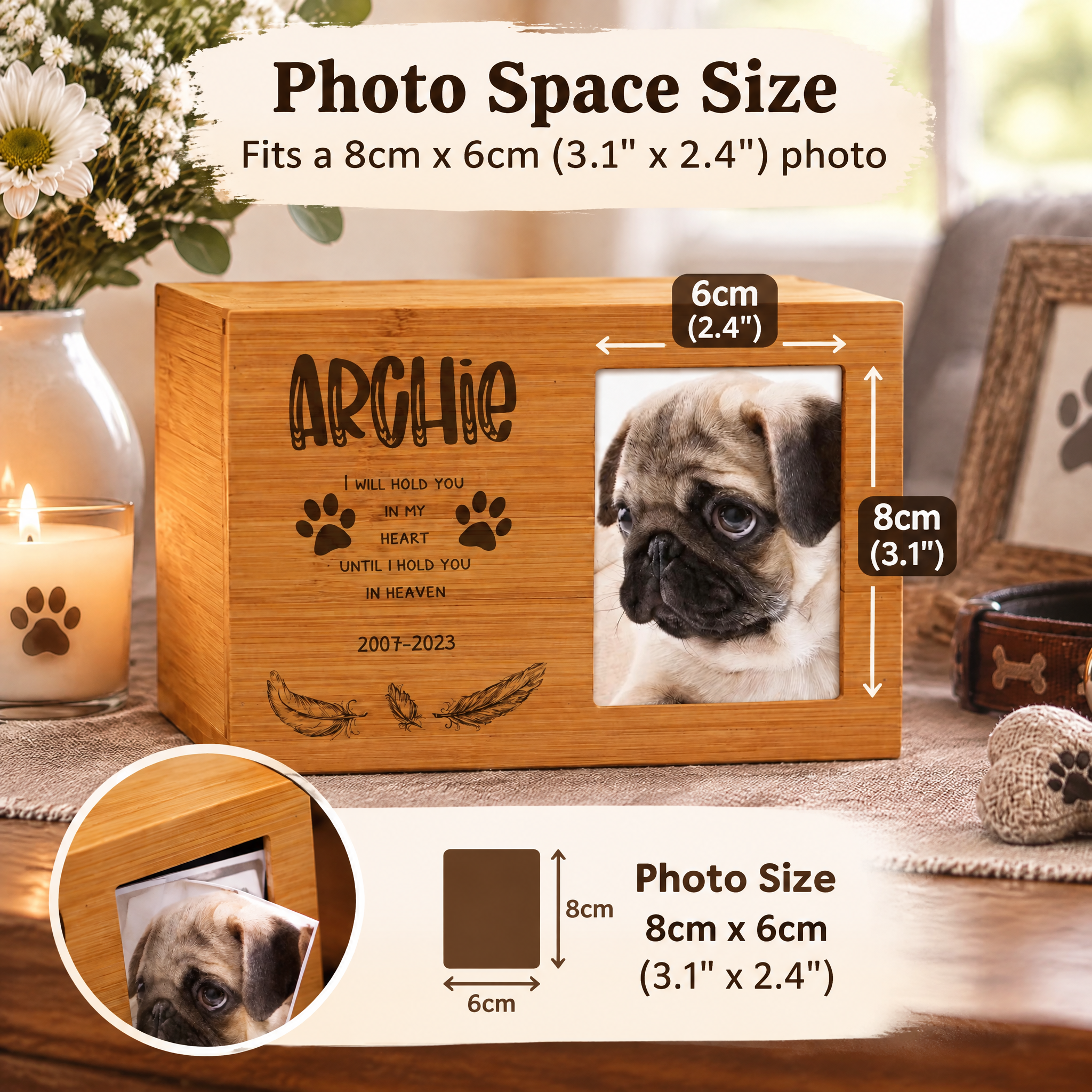 Personalised Wooden Dog Memorial Cremation Urn with Photo Heaven Quote Pet urn ukgiftstoreonline