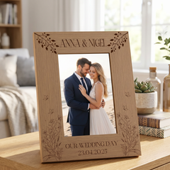 Personalised Wooden Engraved Photo Frames Wedding Any Message Multiple Sizes With Wildflowers Photo Frame ukgiftstoreonline 4 x 6 Inch Portrait