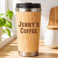 Personalised Any Name Reusable Sustainable Bamboo Travel Mug Personalised Mugs ukgiftstoreonline