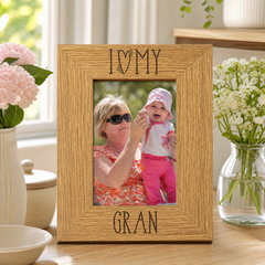 Gran Love Photo Frame - Engraved Wooden Heart-Shaped Keepsake Gift Gran Photo Frame ukgiftstoreonline