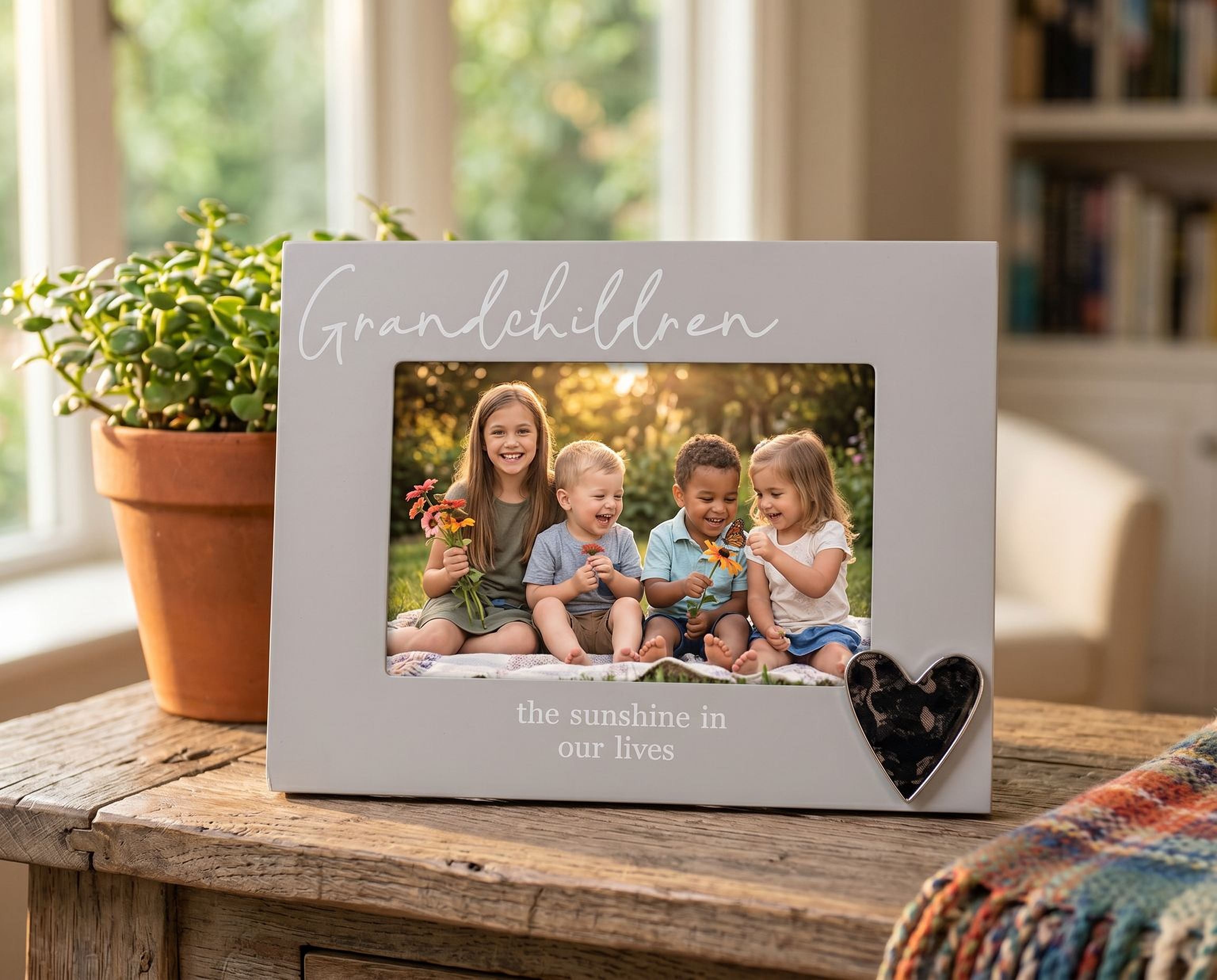 Grandchildren Silver Heart Photo Frame 6'x4' Picture with Sentiment, Freestanding and Gift Boxed photo frame ukgiftstoreonline
