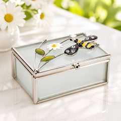 Vintage Style Glass & Wire Bumble Bee Rectangle Trinket Box Gift For Her ukgiftstoreonline