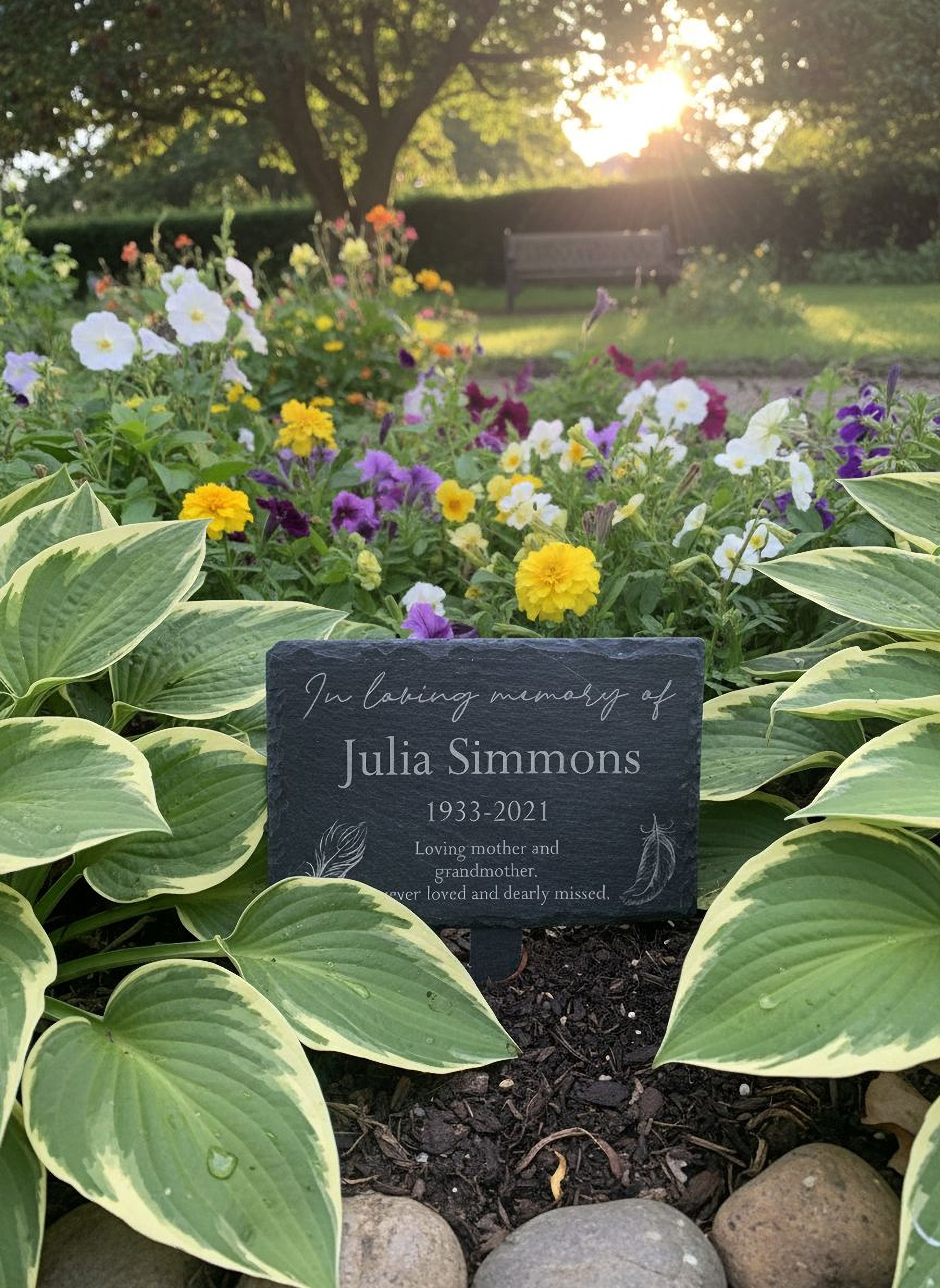 Personalised In Loving Memory Feathers Design Slate Marker Garden Loving Memory Remembrance ukgiftstoreonline