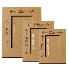 three wooden picture frames of different sizes, each with a specific measurement indicated on the frame.