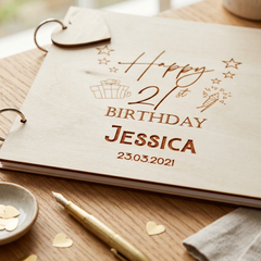 Personalised Birthday Guest Book - Custom Scrapbook Album With Wooden Cover Guest Book ukgiftstoreonline