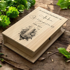 Personalised Memorial Sympathy Wooden Keepsake Memory Book Shape Box With Candle Image
