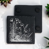 Set of 2 Wildflower Engraved Slate Stone Drink Coasters Personalised Slates ukgiftstoreonline
