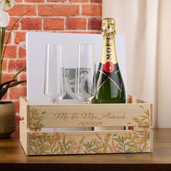 Personalised Leaf Design Wedding Crate, Wooden Crate, Wedding Hamper Decoration