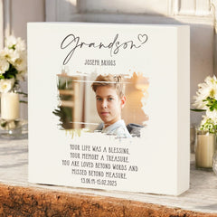 Personalised Grandson Memorial Sympathy Plaque Indoor or Outdoor With Photo