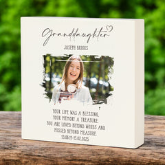Personalised Granddaughter Memorial Sympathy Plaque Indoor or Outdoor With Photo