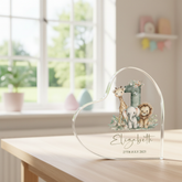 Personalised My First Birthday Baby Gift Heart-Shaped Acrylic Plaque Custom Keepsake Safari Animals Design Acrylic Glass Gift ukgiftstoreonline