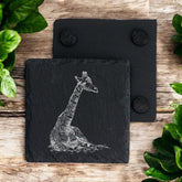 Set of 2 Giraffe Engraved Slate Stone Drink Coasters Personalised Slates ukgiftstoreonline