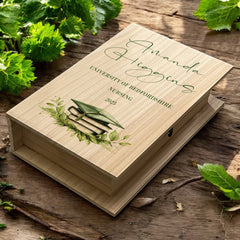 Personalised Gift For Graduation Wooden Keepsake Memory Book Shape Box For Photos and Memories