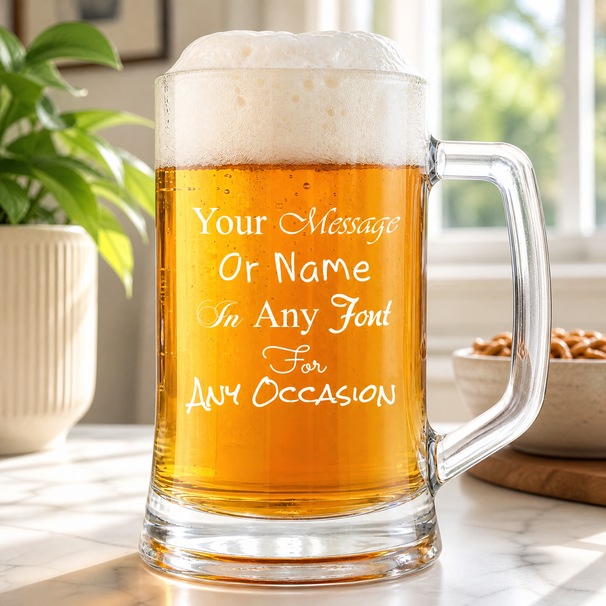Personalised Engraved Beer Stein Glass, 510ml Capacity, Laser Engraved, Dishwasher Safe, Gift Boxed personalised beer glasses ukgiftstoreonline