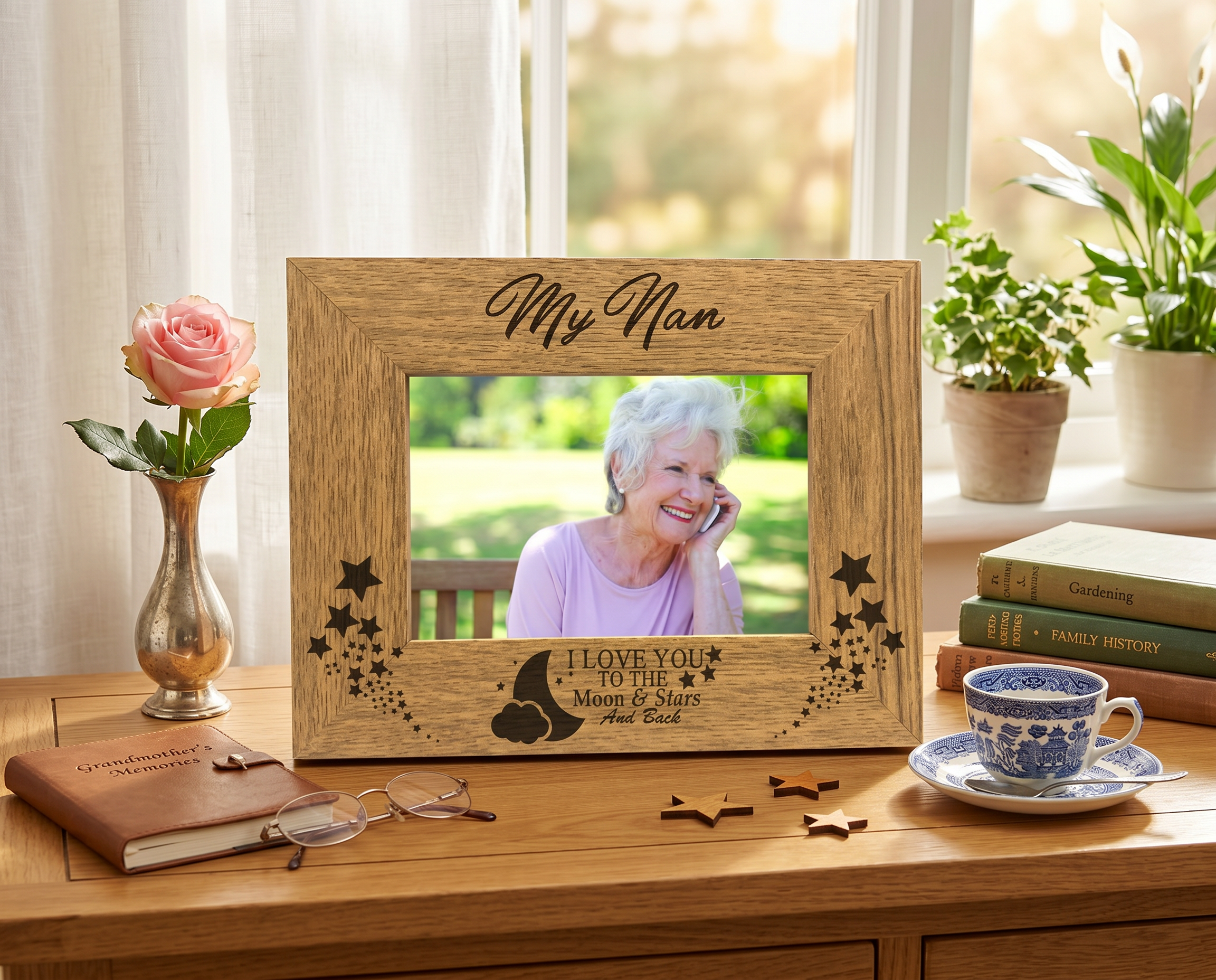 My Nan Love You To The Moon and Back Engraved Wooden Photo Frame Gift Nan Photo Frame ukgiftstoreonline