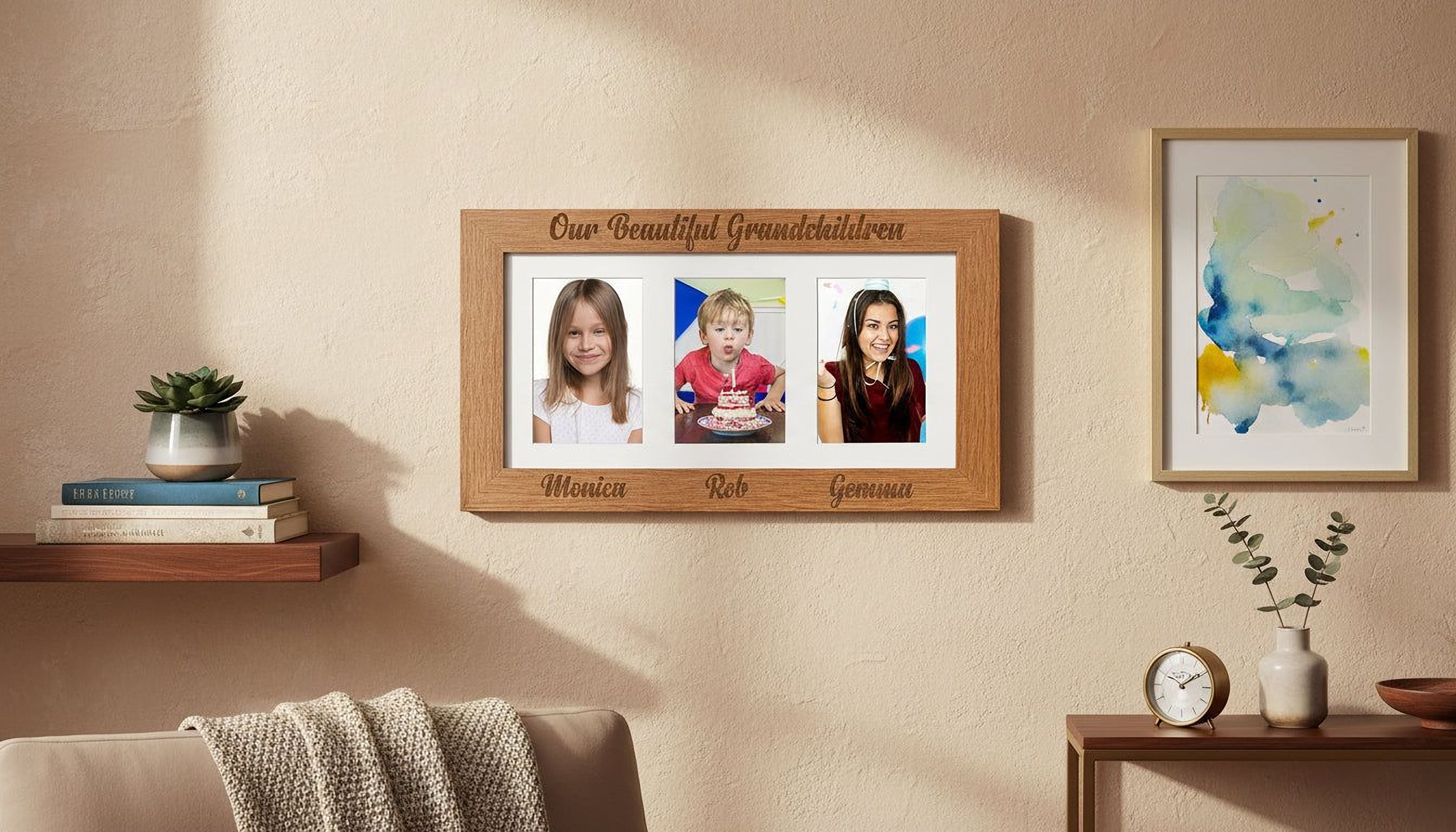Grandchildren Personalised Triple Engraved Wooden picture photo frame 6"x4" Grandchildren Photo Frame ukgiftstoreonline
