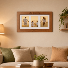 Personalised Wooden Triple Photo 6 x 4 Frame Engraved Any Message Cursive personalised photo frames ukgiftstoreonline