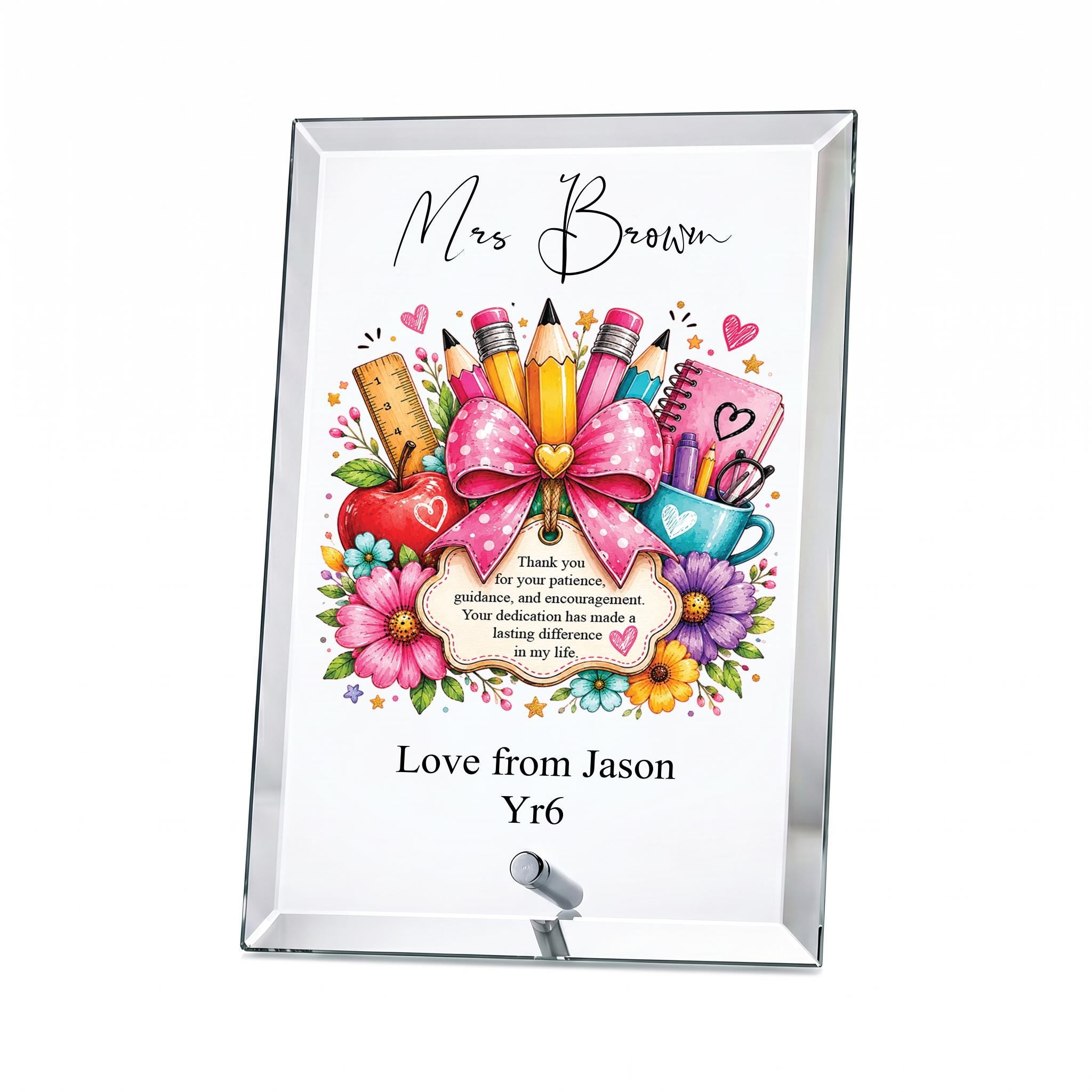 Personalised Teacher Gift Plaque, Keepsake, Patience Quote (18cm x 13cm, Thick Glass, Custom Engraving) ukgiftstoreonline