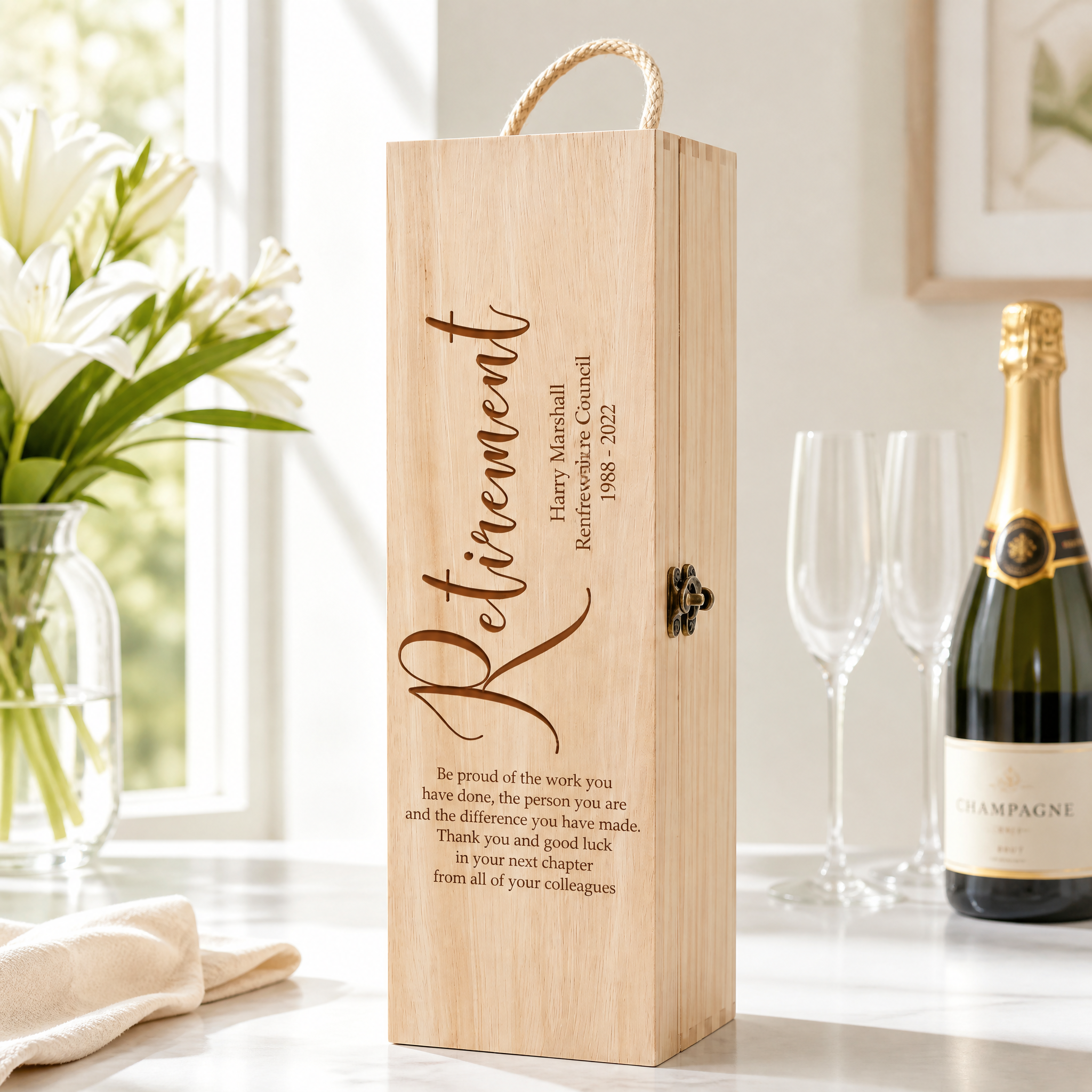 Personalised Retirement Champagne or Wine Bottle Holder Gift Personalised Wine Glasses ukgiftstoreonline