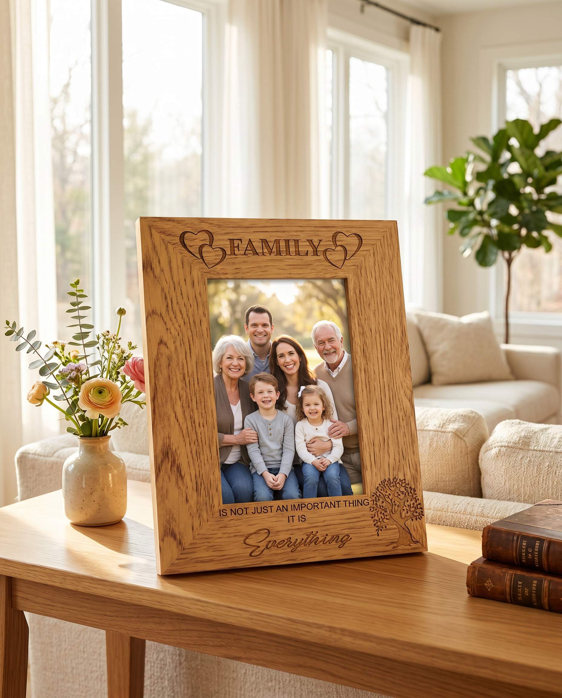 Wooden Photo Frame – Family Photo Frame With Oak Wood Finish & Engraving Family Photo frame ukgiftstoreonline