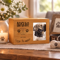 Personalised Wooden Dog Memorial Cremation Urn with Photo Heaven Quote Pet urn ukgiftstoreonline